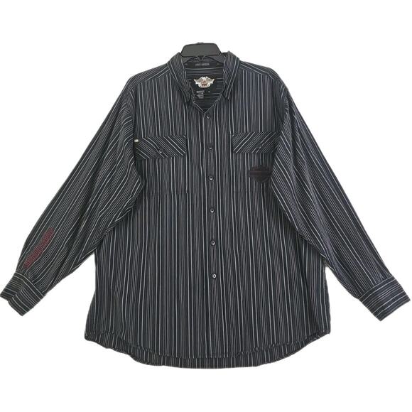 Harley-Davidson ~Men's Size XL~ Black/Gray Striped Long Sleeve Button Down Shirt - Picture 1 of 15